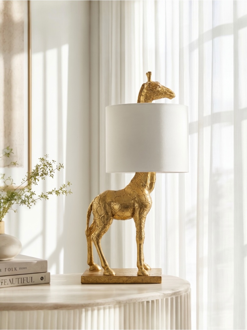 NEW Anthropologie Large Gold Boho Giraffe Table Lamp Lighting Art Deco Set - 26"